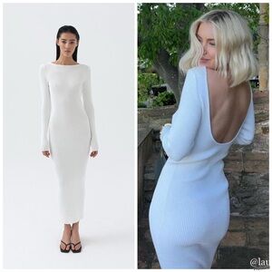 Bazilika Open Back Knitted Rib Sweater Maxi Dress NWT White Old Money XS / S